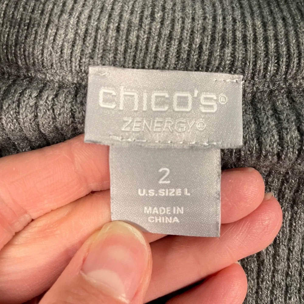 Chico's Zenergy‎ Waffle Knit Sweater Size L (Chico's 2) Beaded Gray Casual